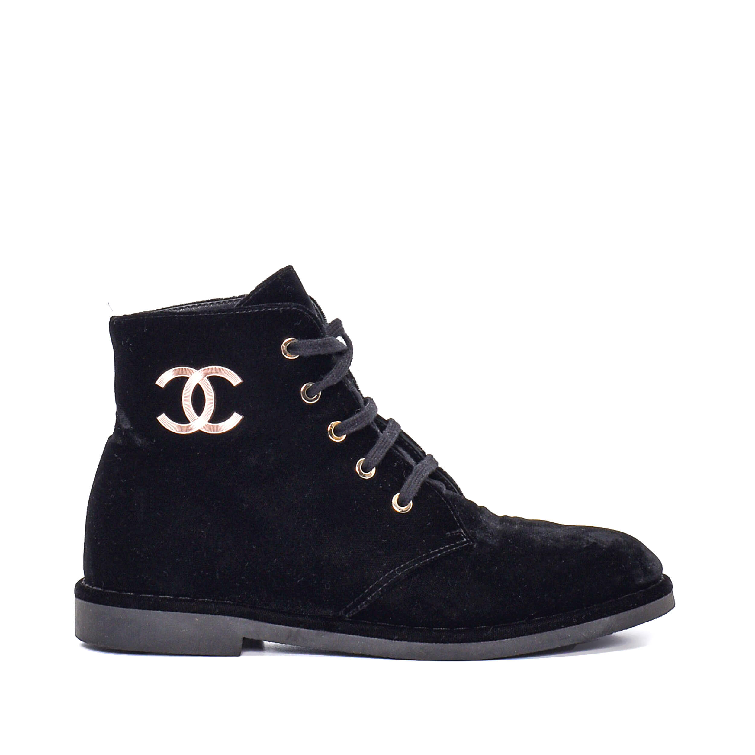 Chanel - Black Velvet CC Buckle Boot